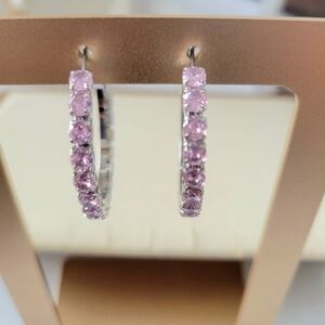 Cubic Zirconia Hoop Earrings (Amethyst Colored) Pierced / New Without Tags
